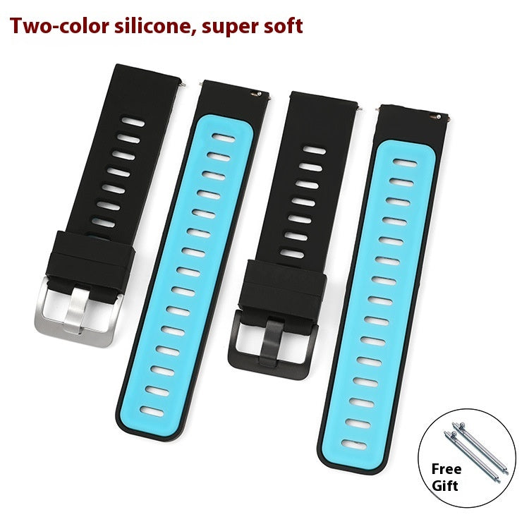 HKM-722515 Two-Color Silicone Watch Band for 20mm and 22mm Straps