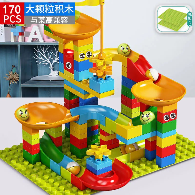 KTX-722835 168pcs Educational Marble Run Building Block Set for Kids, DIY Slide Track Toys
