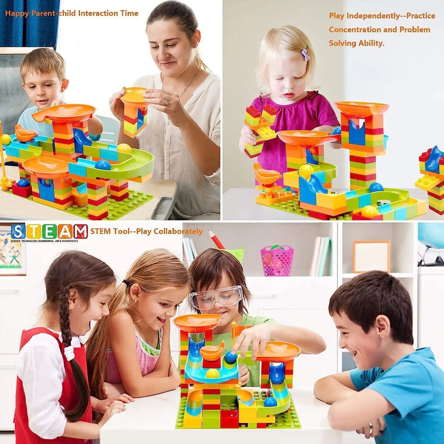 KTX-722835 168pcs Educational Marble Run Building Block Set for Kids, DIY Slide Track Toys