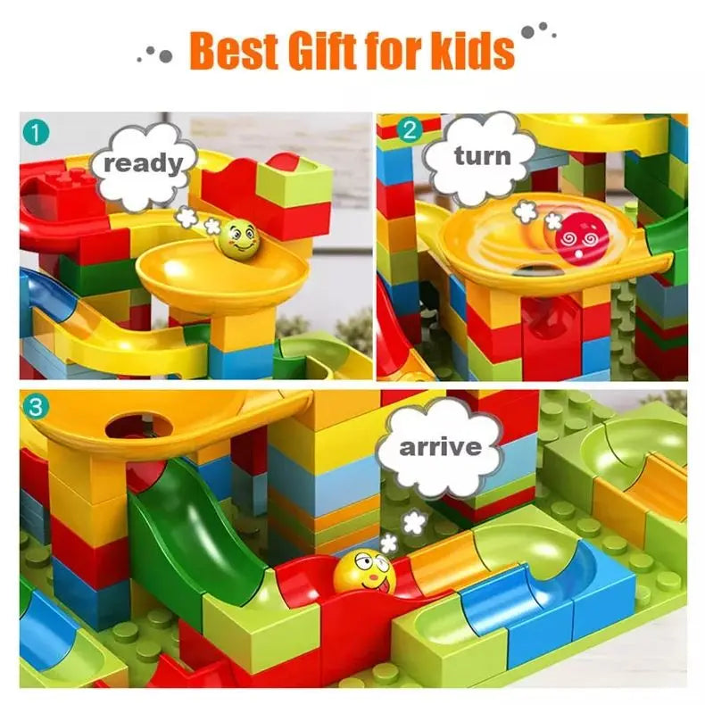 KTX-722835 168pcs Educational Marble Run Building Block Set for Kids, DIY Slide Track Toys