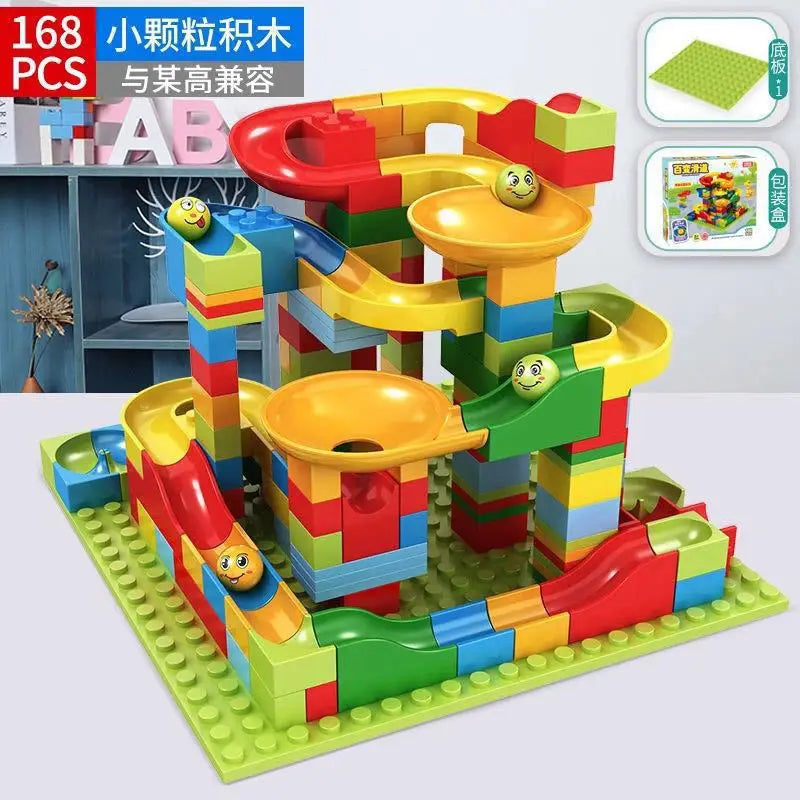 KTX-722835 168pcs Educational Marble Run Building Block Set for Kids, DIY Slide Track Toys