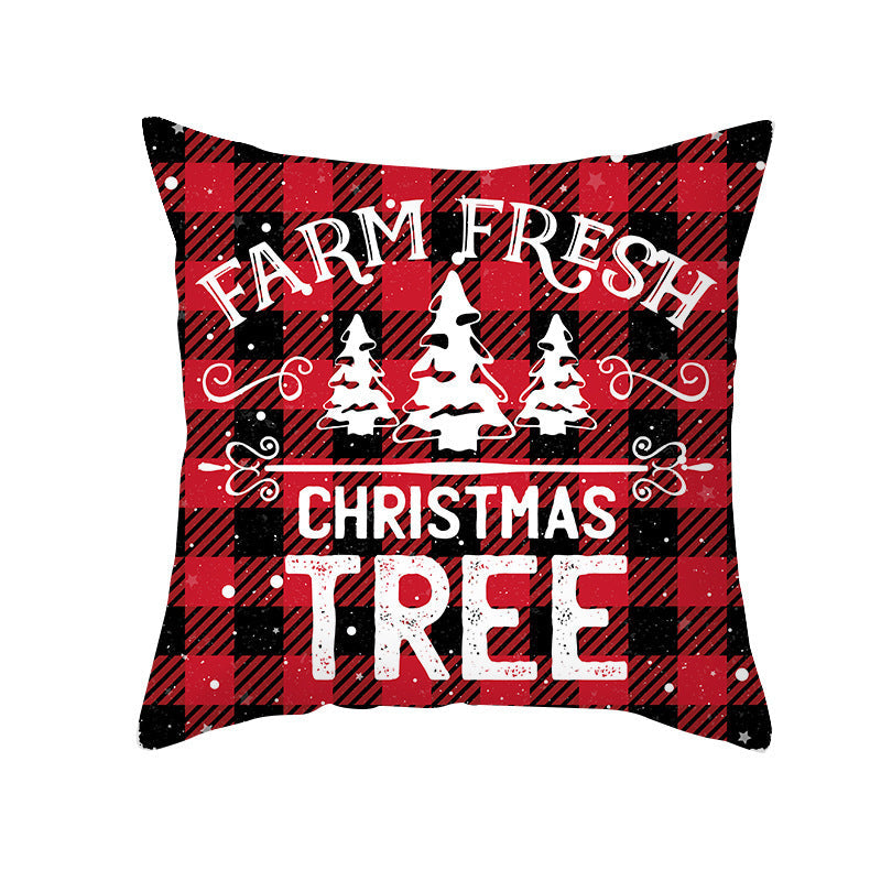 HKM-722963 Red Plaid Christmas Pillow Cover, Peach Skin Fabric, Modern 45x45cm Cushion Cover
