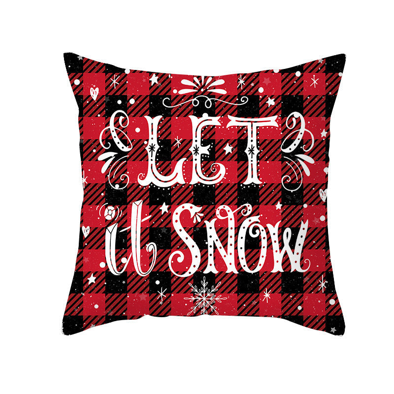 HKM-722963 Red Plaid Christmas Pillow Cover, Peach Skin Fabric, Modern 45x45cm Cushion Cover