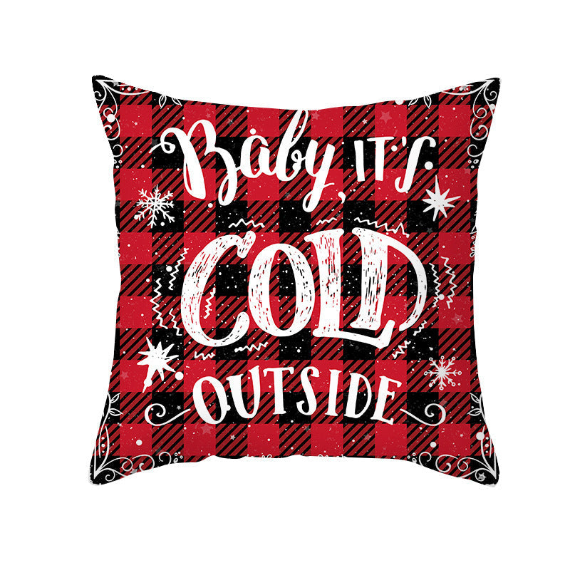 HKM-722963 Red Plaid Christmas Pillow Cover, Peach Skin Fabric, Modern 45x45cm Cushion Cover