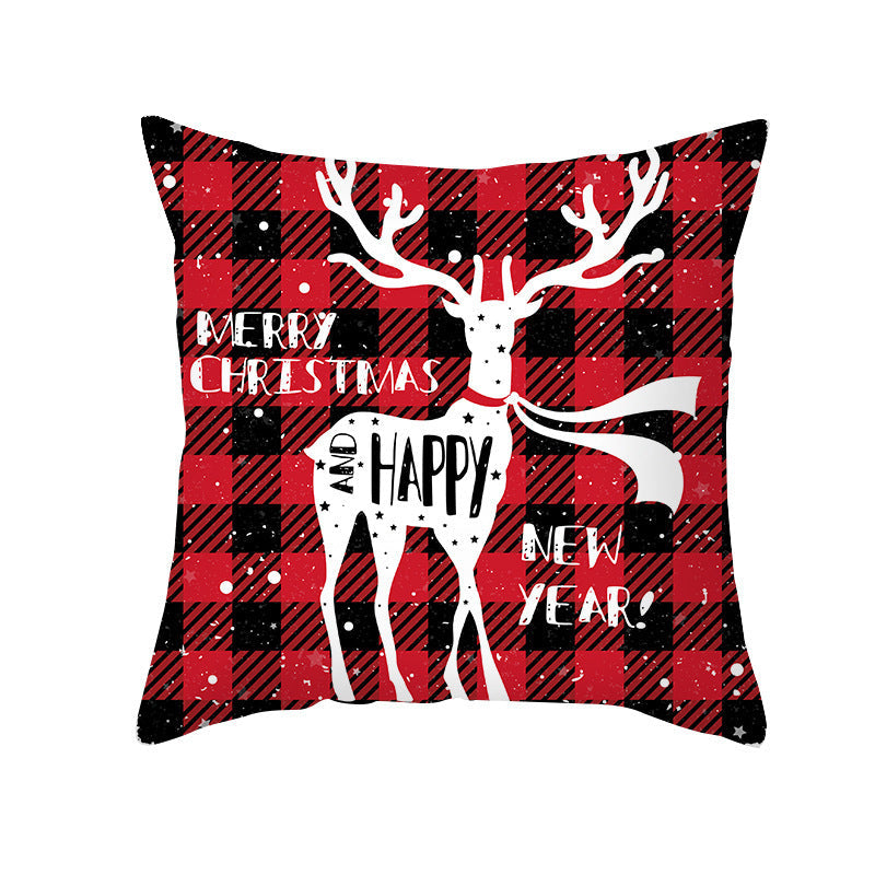 HKM-722963 Red Plaid Christmas Pillow Cover, Peach Skin Fabric, Modern 45x45cm Cushion Cover