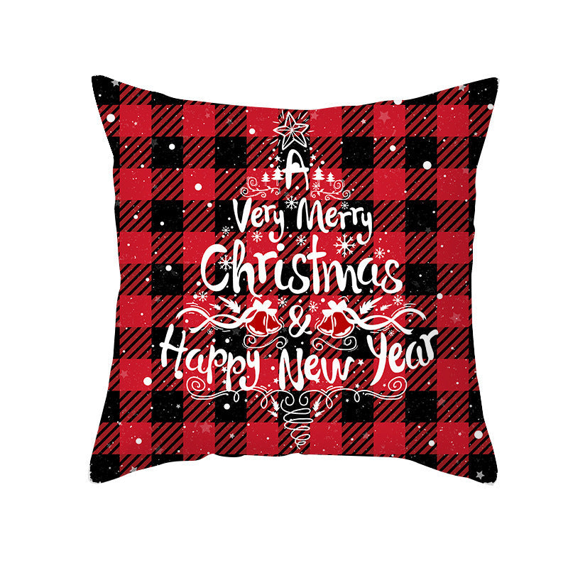 HKM-722963 Red Plaid Christmas Pillow Cover, Peach Skin Fabric, Modern 45x45cm Cushion Cover
