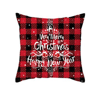 HKM-722963 Red Plaid Christmas Pillow Cover, Peach Skin Fabric, Modern 45x45cm Cushion Cover