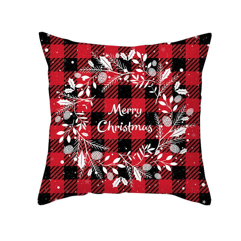 HKM-722963 Red Plaid Christmas Pillow Cover, Peach Skin Fabric, Modern 45x45cm Cushion Cover