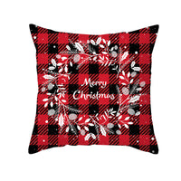 HKM-722963 Red Plaid Christmas Pillow Cover, Peach Skin Fabric, Modern 45x45cm Cushion Cover