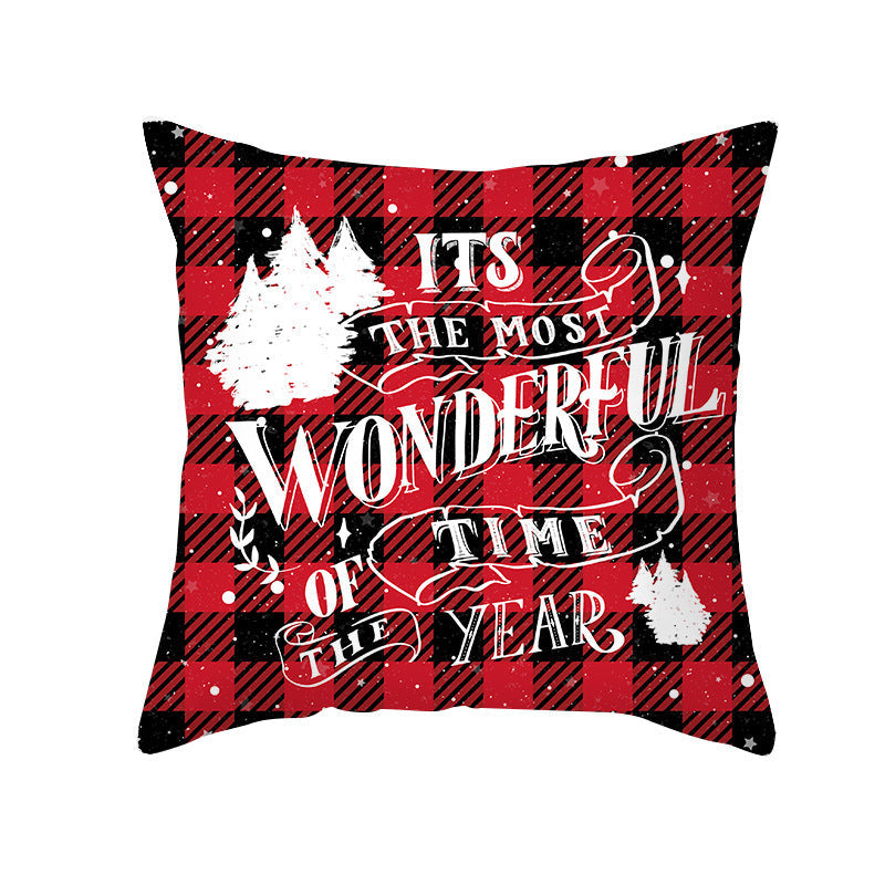 HKM-722963 Red Plaid Christmas Pillow Cover, Peach Skin Fabric, Modern 45x45cm Cushion Cover