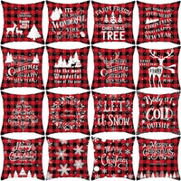 HKM-722963 Red Plaid Christmas Pillow Cover, Peach Skin Fabric, Modern 45x45cm Cushion Cover
