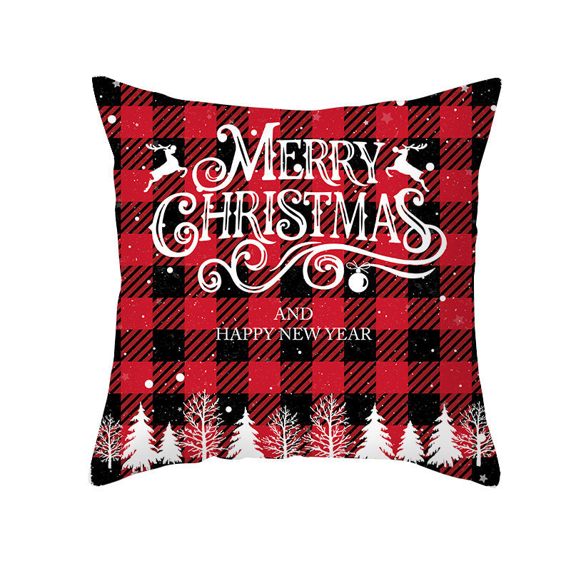HKM-722963 Red Plaid Christmas Pillow Cover, Peach Skin Fabric, Modern 45x45cm Cushion Cover