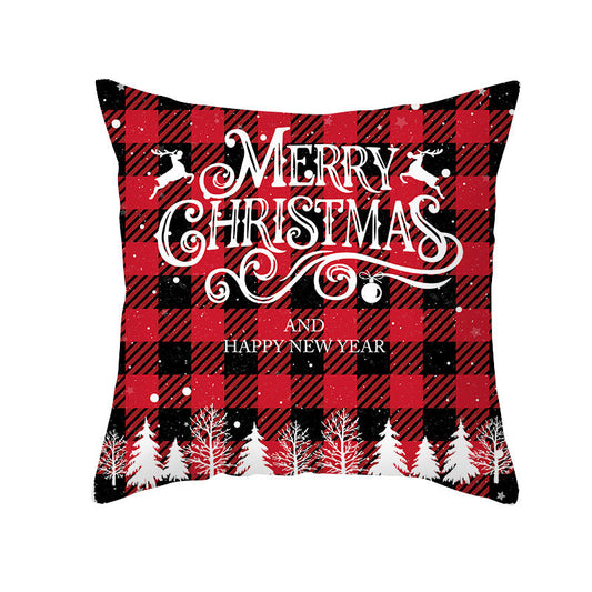 HKM-722963 Red Plaid Christmas Pillow Cover, Peach Skin Fabric, Modern 45x45cm Cushion Cover