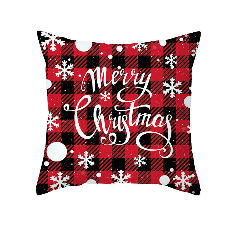 HKM-722963 Red Plaid Christmas Pillow Cover, Peach Skin Fabric, Modern 45x45cm Cushion Cover
