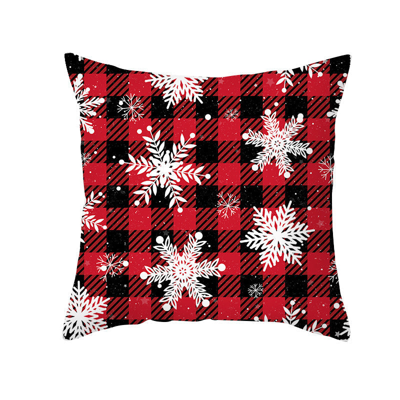 HKM-722963 Red Plaid Christmas Pillow Cover, Peach Skin Fabric, Modern 45x45cm Cushion Cover