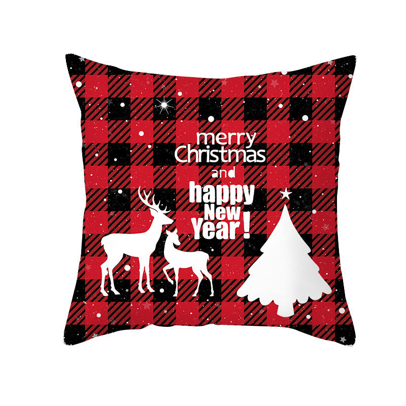HKM-722963 Red Plaid Christmas Pillow Cover, Peach Skin Fabric, Modern 45x45cm Cushion Cover