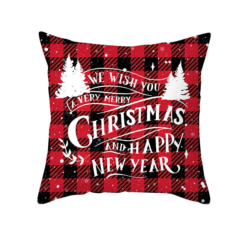 HKM-722963 Red Plaid Christmas Pillow Cover, Peach Skin Fabric, Modern 45x45cm Cushion Cover