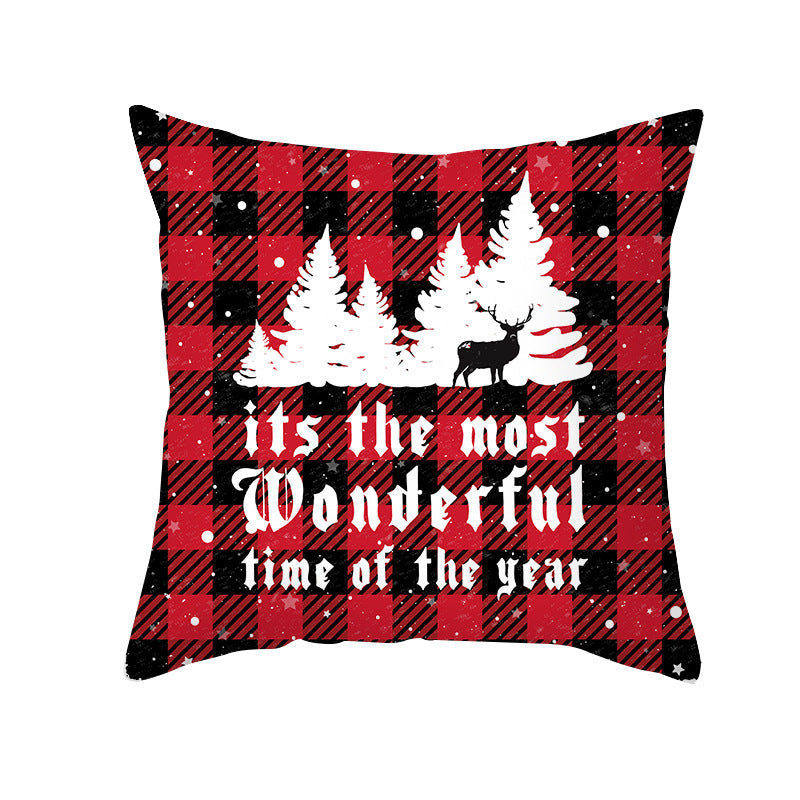 HKM-722963 Red Plaid Christmas Pillow Cover, Peach Skin Fabric, Modern 45x45cm Cushion Cover