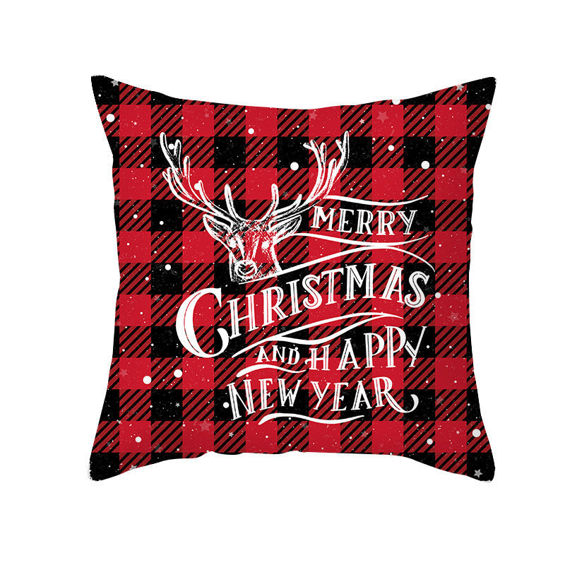 HKM-722963 Red Plaid Christmas Pillow Cover, Peach Skin Fabric, Modern 45x45cm Cushion Cover