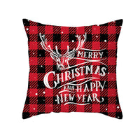 HKM-722963 Red Plaid Christmas Pillow Cover, Peach Skin Fabric, Modern 45x45cm Cushion Cover