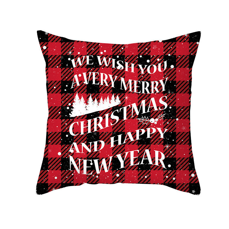 HKM-722963 Red Plaid Christmas Pillow Cover, Peach Skin Fabric, Modern 45x45cm Cushion Cover
