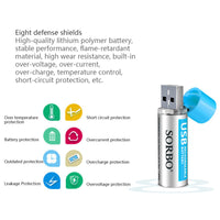 HKM-723027 Lithium Polymer AAA Battery Set - 1200mAh, 5V - Smart Chip Protection, Fast Charging