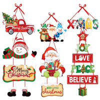 HKM-723603 Christmas-Themed Hanging Door Decorations - Includes Snowman, Santa Claus, Christmas Tree, and Elk Ornaments