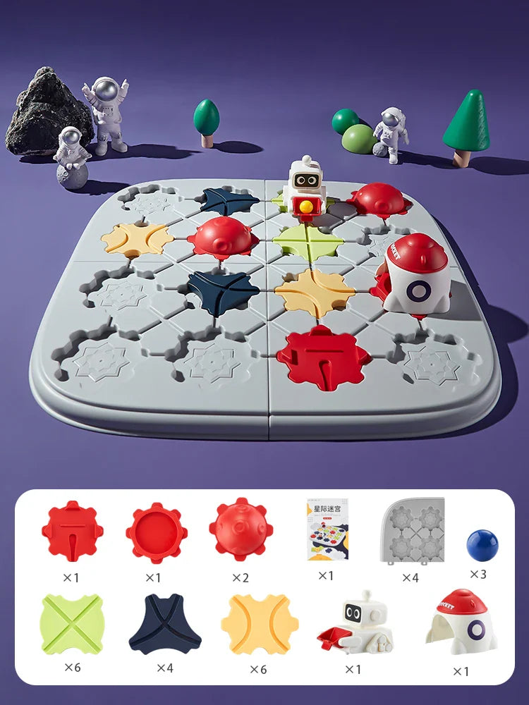 HKM-723731 Space Theme Brain Teaser Puzzle Toy - Road Builder Maze Game for Kids 5 Years and Up