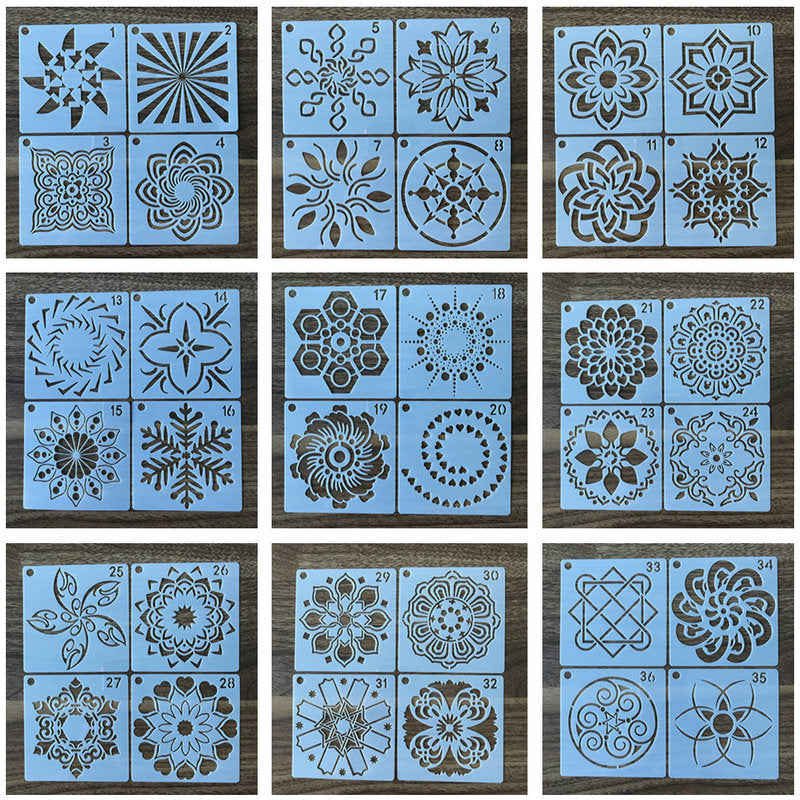HKM-723923 36 Milky White Hollow Mandala Painting Template for DIY Wall Art