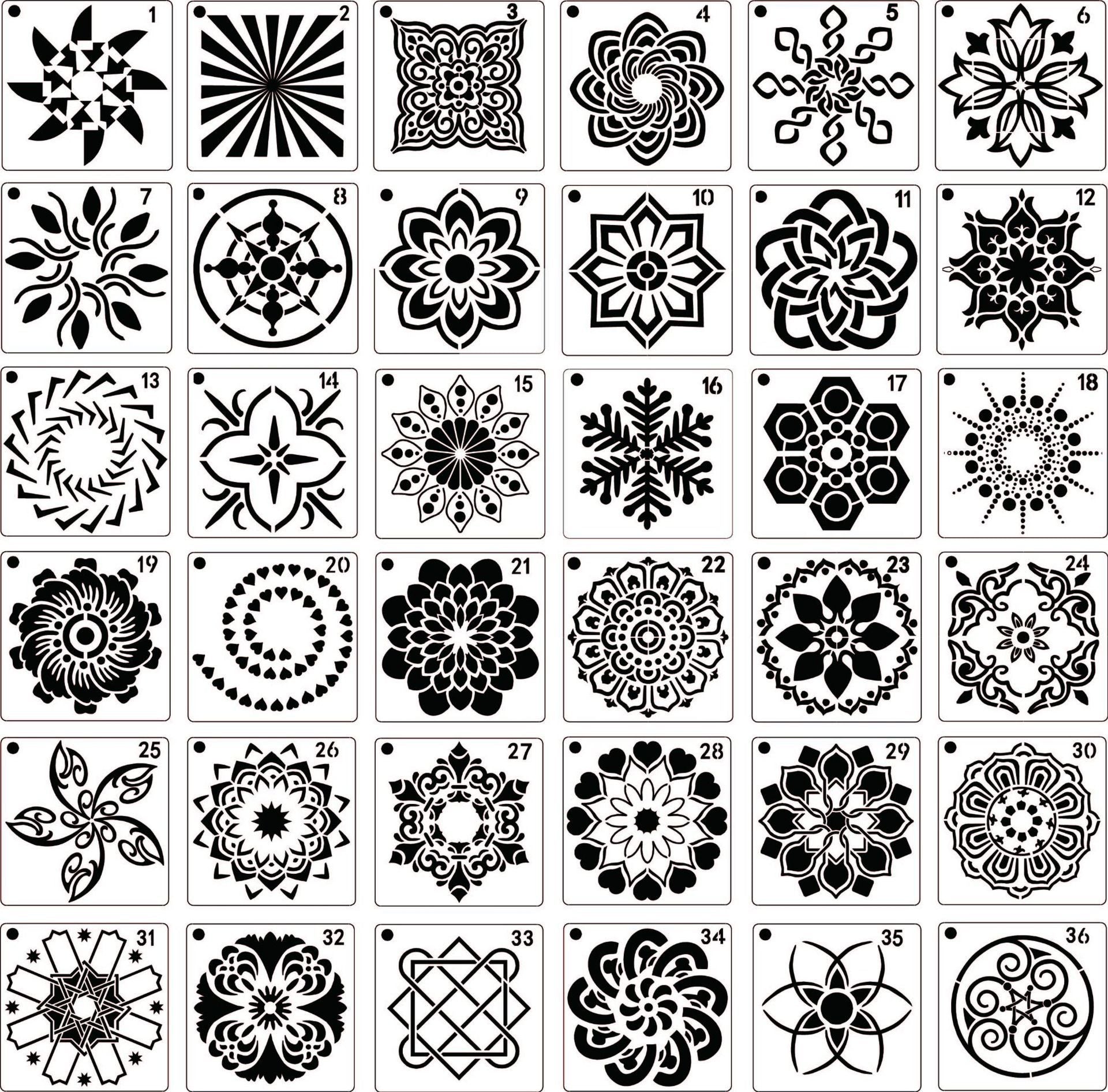 HKM-723923 36 Milky White Hollow Mandala Painting Template for DIY Wall Art