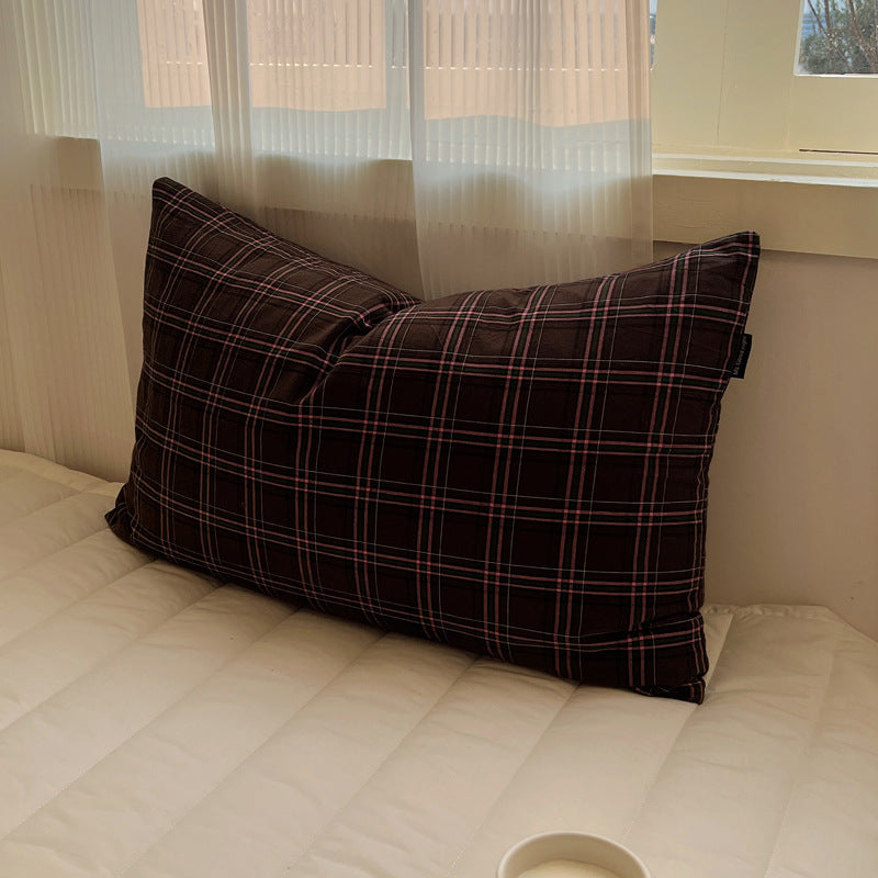 HKM-723987 Solid Color Cotton Pillowcase Set - Modern Striped Plaid Design, 48 x 74cm