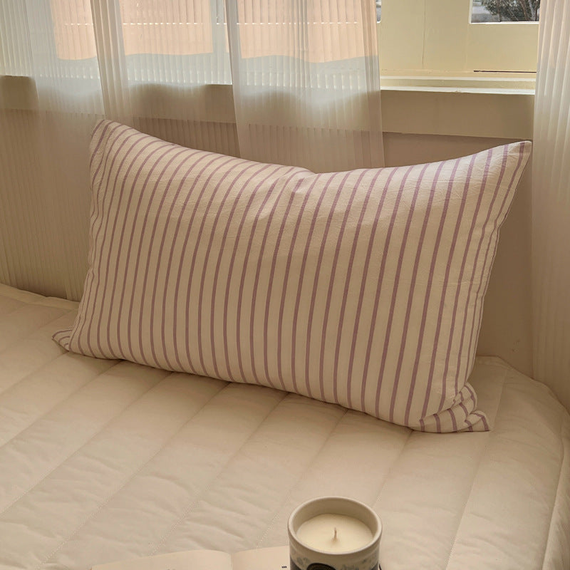 HKM-723987 Solid Color Cotton Pillowcase Set - Modern Striped Plaid Design, 48 x 74cm