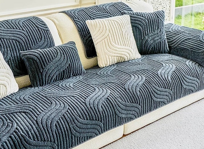 HKM-724051 Thick Non-Slip Plush Sofa Cushion in Striped and Solid Colors - Custom Sizes Available