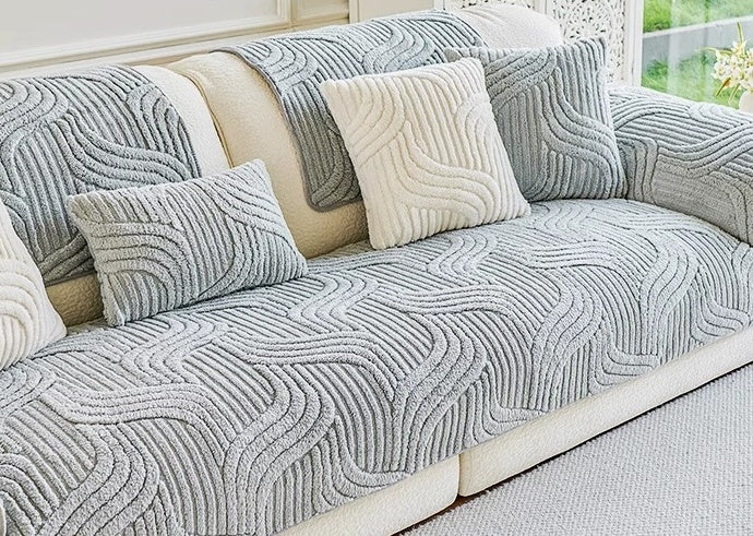 HKM-724051 Thick Non-Slip Plush Sofa Cushion in Striped and Solid Colors - Custom Sizes Available