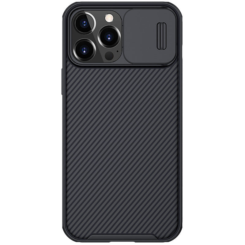 HKM-724243 Black Mirror Sliding Protective Case for iPhone 13 Pro Max – TPU+PC Material, Business Style, Solid Colors