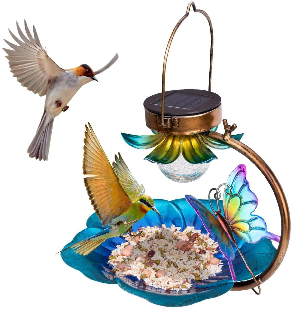 HKM-724243 Solar Crackle Ball Iron Bird Feeder for Outdoor Wildlife Care