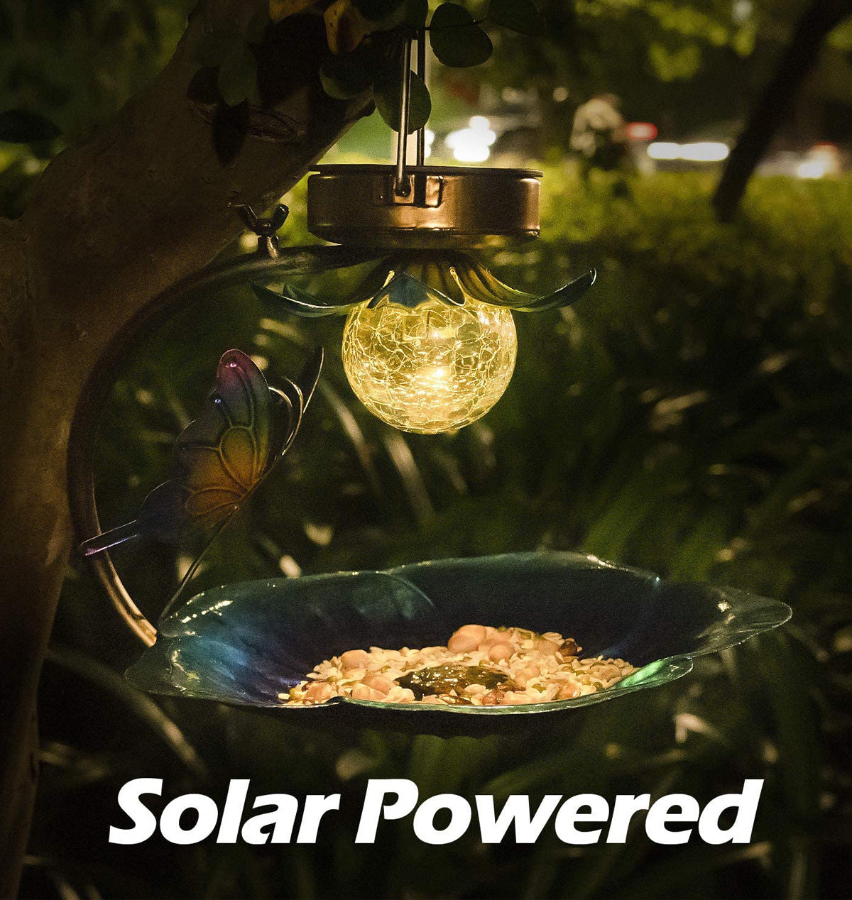 HKM-724243 Solar Crackle Ball Iron Bird Feeder for Outdoor Wildlife Care