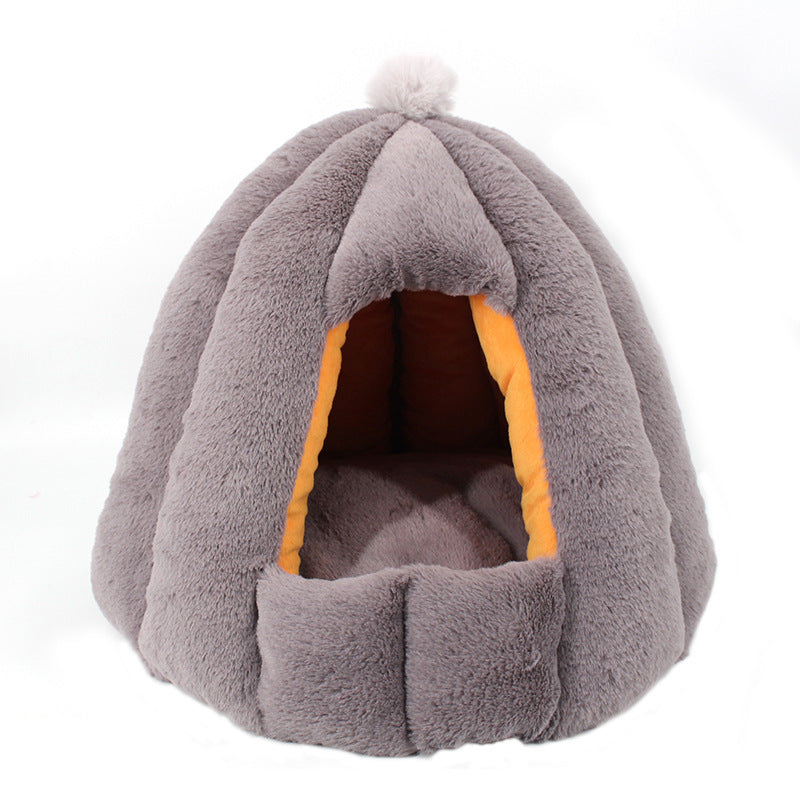 HKM-724435 Warm Enclosed Cat Litter Bed in White, Pink, or Grey - Cozy Cloth Design for Deep Sleep