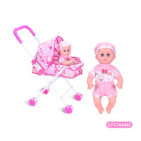 HKM-724947 14 Inch Doll Toy Set with Iron Stroller for Infants and Toddlers