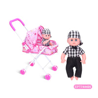 HKM-724947 14 Inch Doll Toy Set with Iron Stroller for Infants and Toddlers