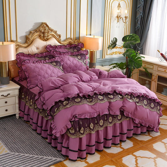 HKM-725139 European Style Quilted Bedspread Set with Bed Skirt - Various Colors Available