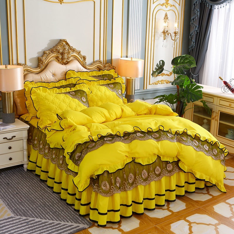 HKM-725139 European Style Quilted Bedspread Set with Bed Skirt - Various Colors Available