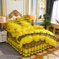 HKM-725139 European Style Quilted Bedspread Set with Bed Skirt - Various Colors Available