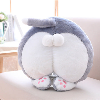 HKM-725267 Funny Cat Butt Pillow and Hand Warmer, Gray and Gray-White Color Options, Soft PP Cotton Filling, 50x40cm Size