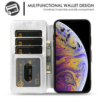 HKM-725395 Flip Top Soft Leather Phone Case for iPhone Models with Card Slots and Viewing Stand