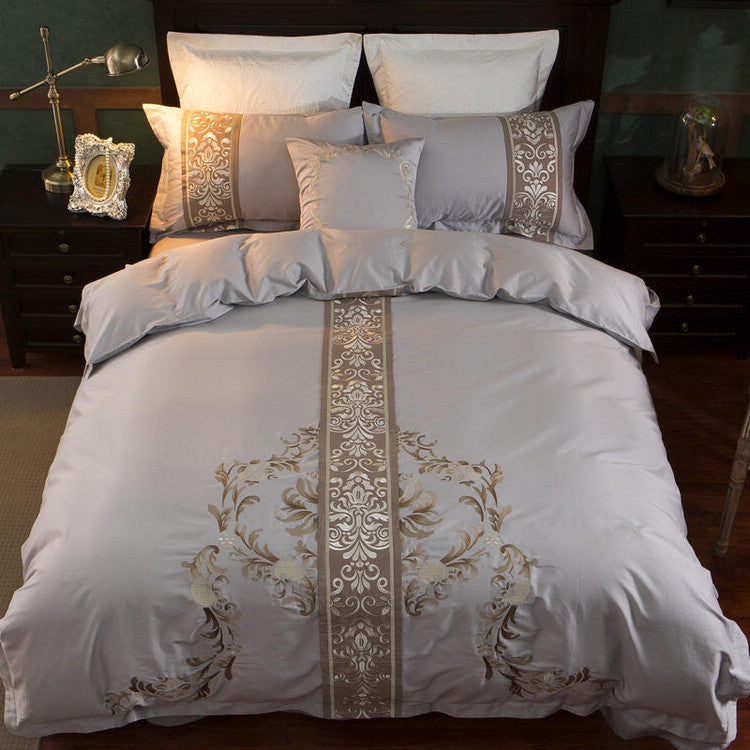 HKM-725459 Elegant European-Style Multi-Piece Cotton Satin Bedding Set - Four-Piece and Seven-Piece Options Available, Perfect for 1.5-2.0m Beds