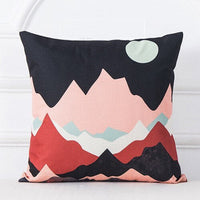 HKM-725523 Mountain Tree Sunrise Scenery Cushion Cover - 45x45cm Linen Pillowcase for Living Room and Bedroom