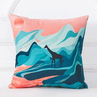 HKM-725523 Mountain Tree Sunrise Scenery Cushion Cover - 45x45cm Linen Pillowcase for Living Room and Bedroom