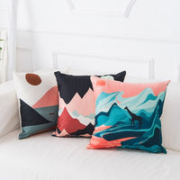 HKM-725523 Mountain Tree Sunrise Scenery Cushion Cover - 45x45cm Linen Pillowcase for Living Room and Bedroom