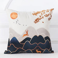 HKM-725523 Mountain Tree Sunrise Scenery Cushion Cover - 45x45cm Linen Pillowcase for Living Room and Bedroom